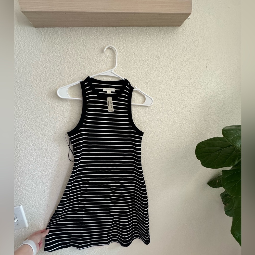High Neck Striped Midi Dress